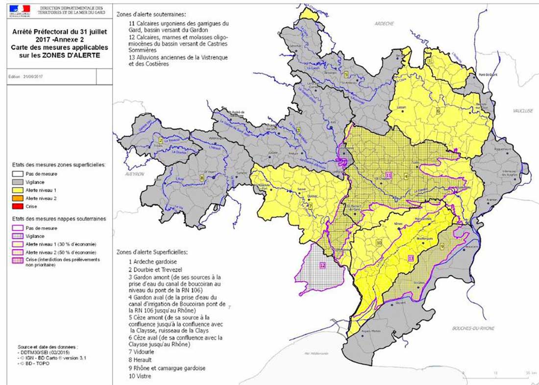 Zones alertes sécheresse dans le Gard