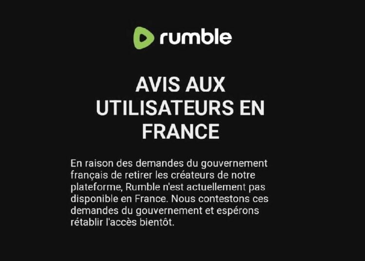 Suite à la demande du président Macron d’interdire la diffusion de certaines vidéos, la plate forme Rumble cesse toute diffusion sur la France.